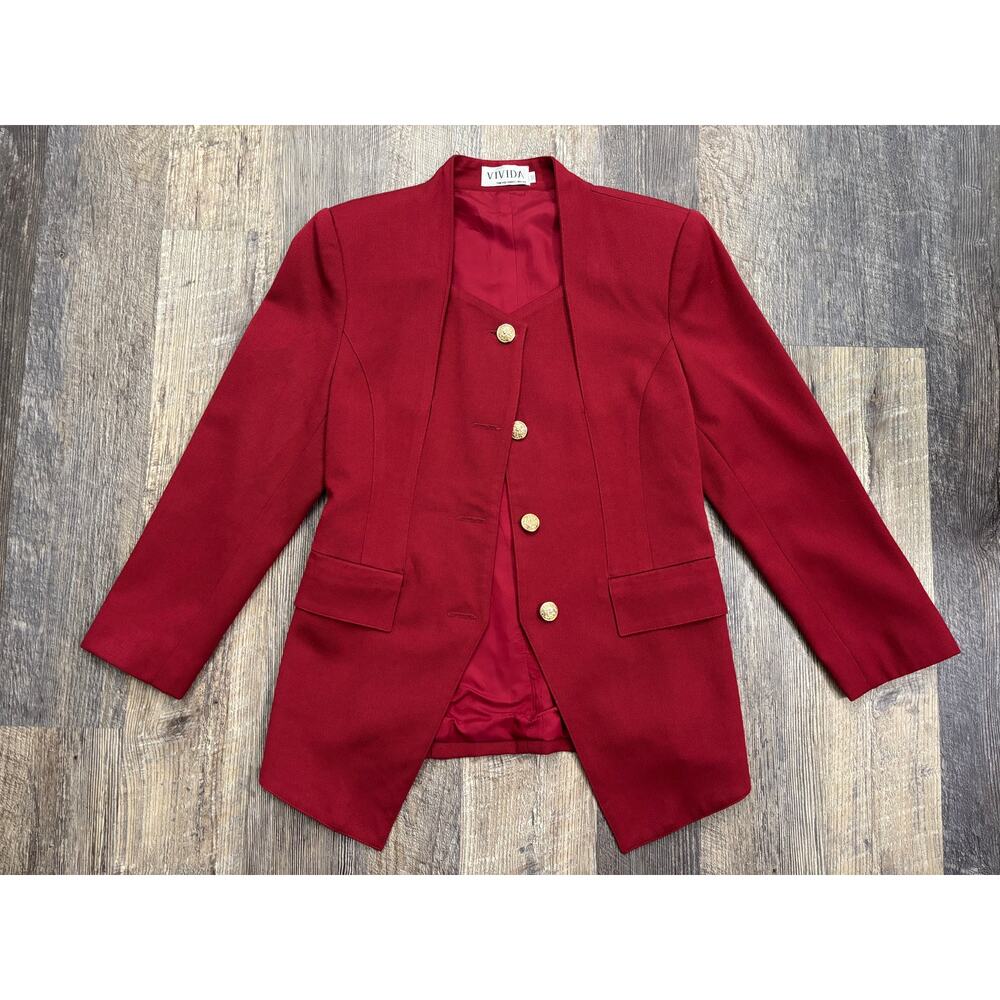 Vivida Tokyo-Paris-Milan Red Layered Front Gold Button Blazer Jacket Size 36